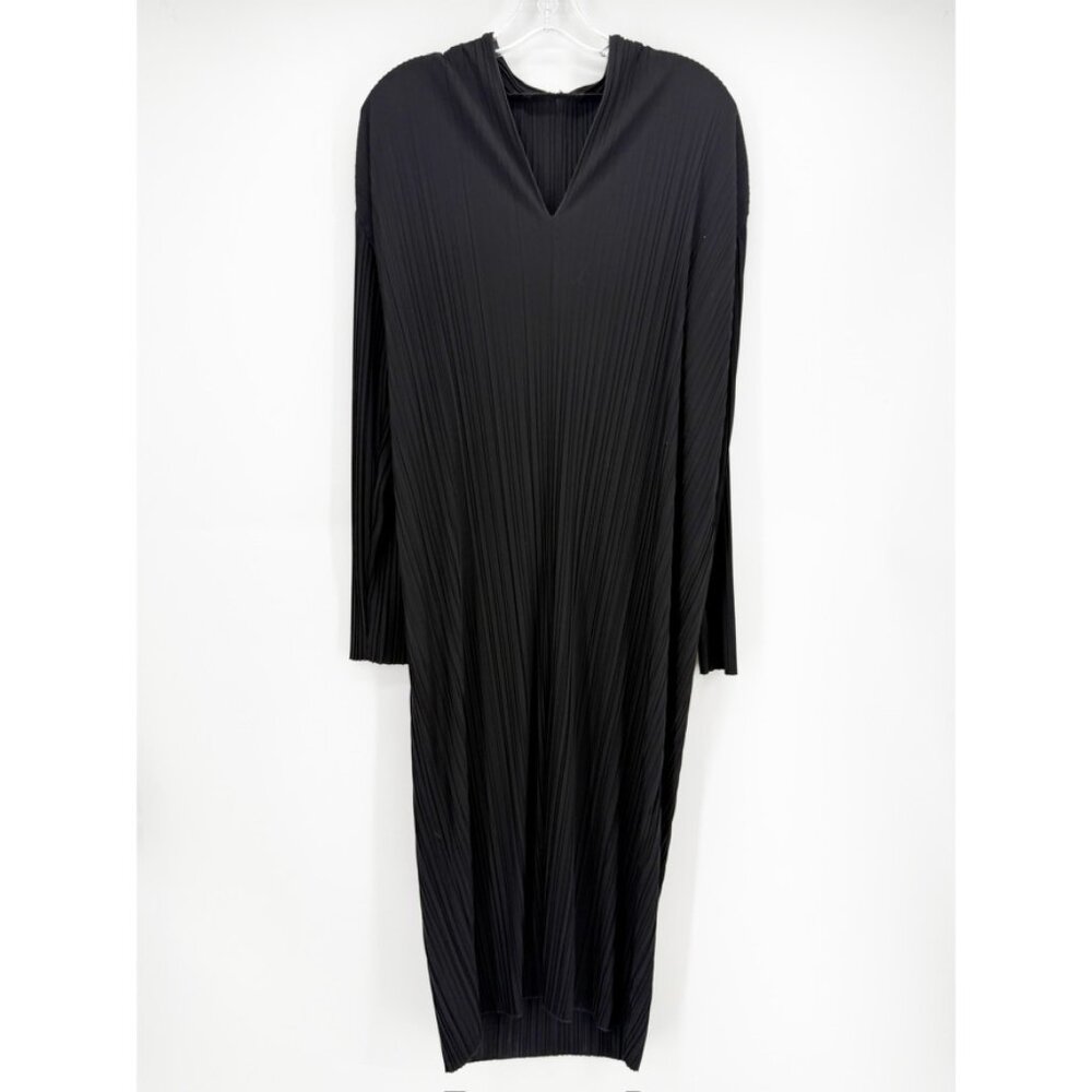MAXMARA PLEAT V NECK LONG SLEEVE BLACK DRESS Tunic M - Picture 4 of 13